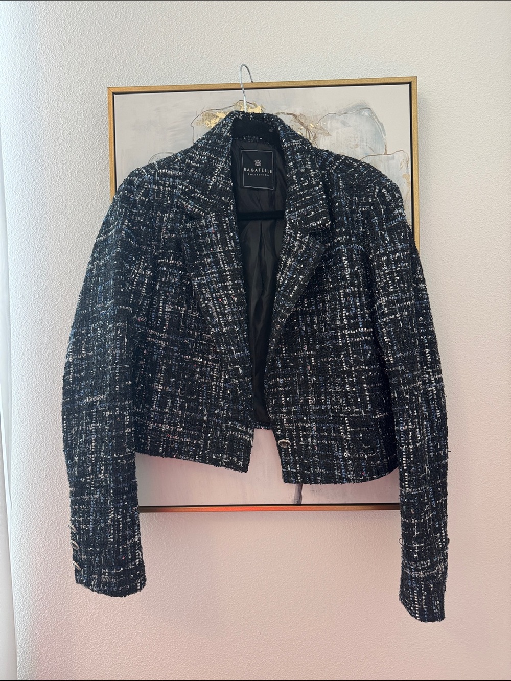 6/14 bagatelle Black and White Tweed Cropped Blazer